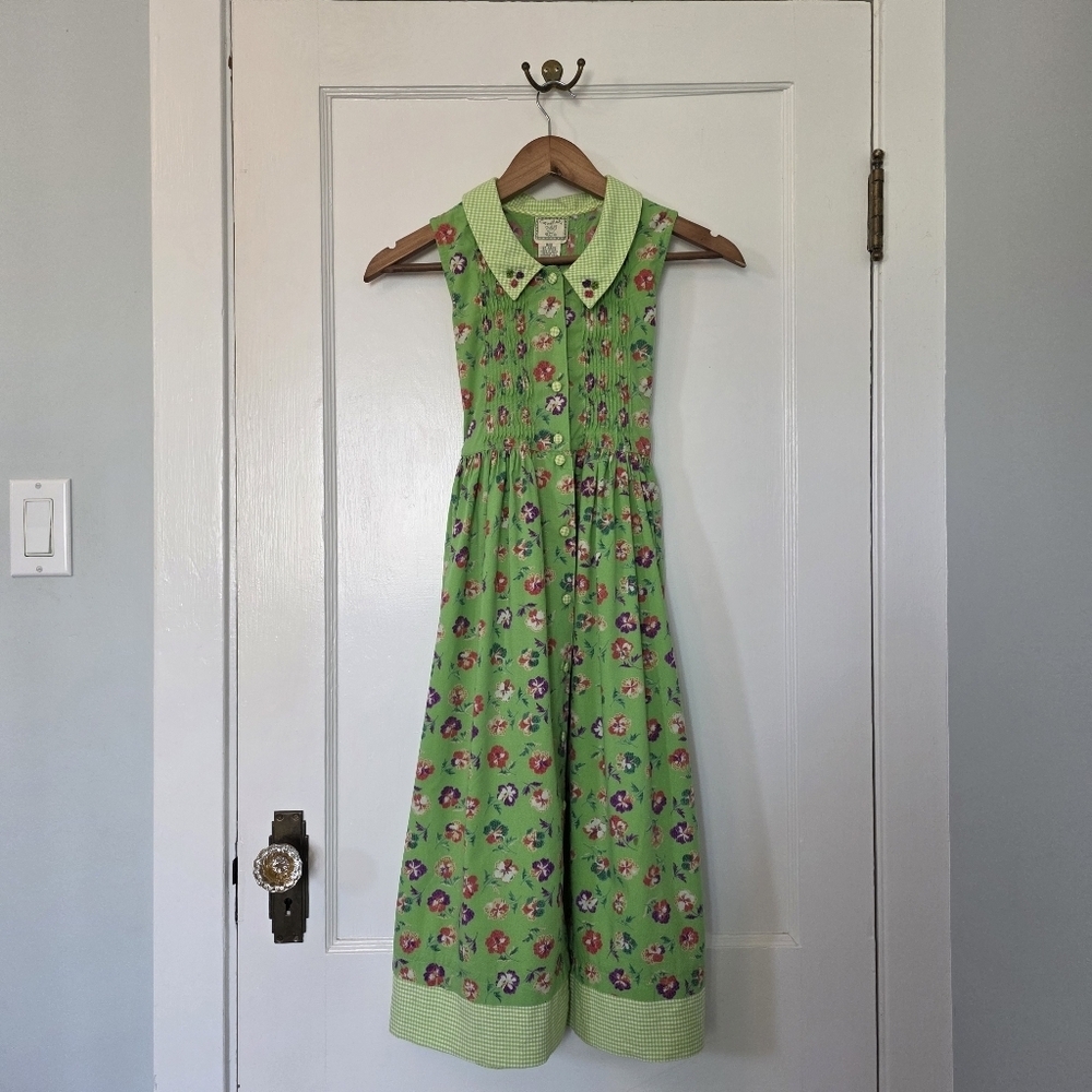 Vintage Cornelloki Dress by April Cornell – Girls Size 9/10 – Green/Pansy Floral